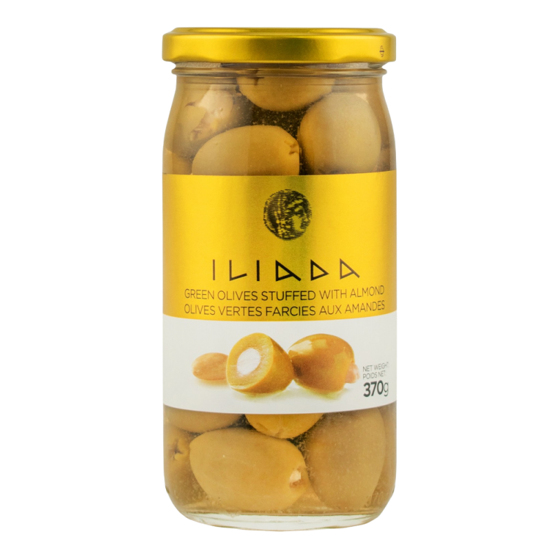 Купить Оливки зеленые ILIADA with almond фаршированные миндалем 370г