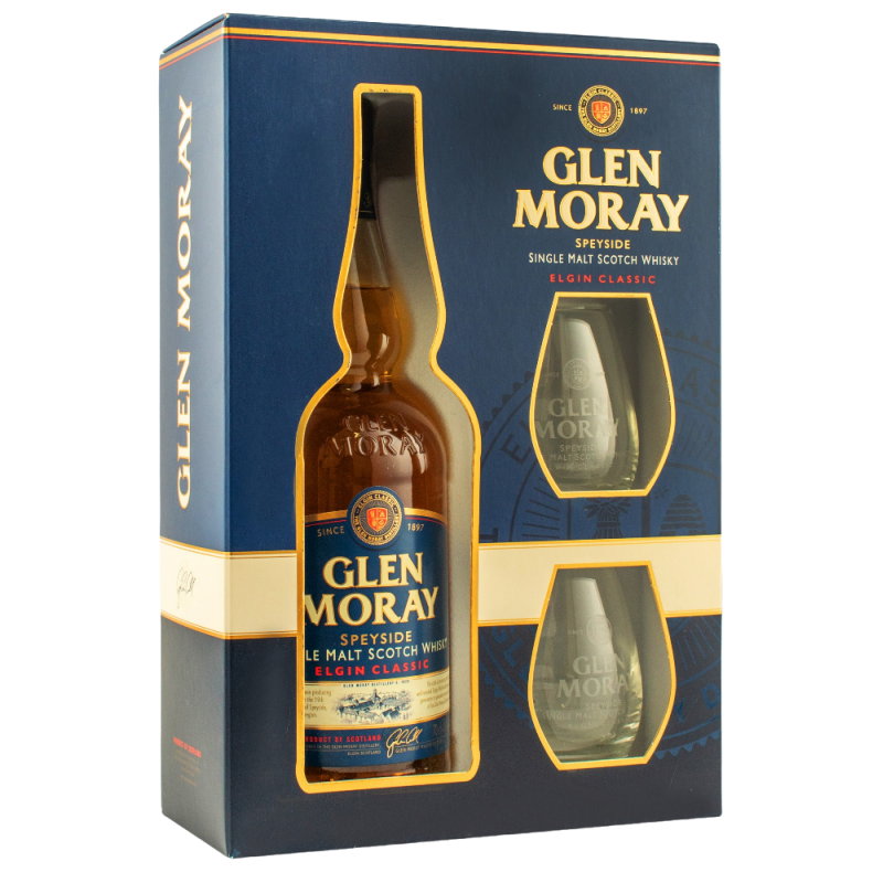 Купить Виски Glen Moray Classic 0,7л в коробке + 2 стакана